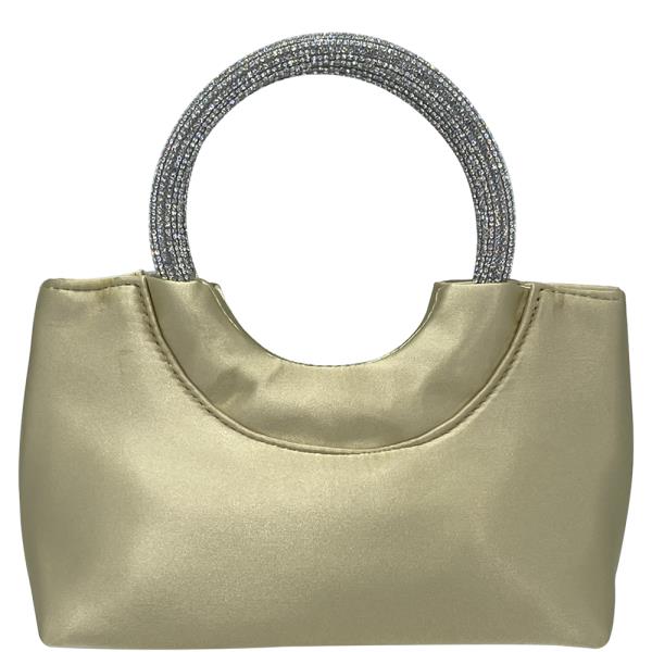 SMOOTH RHINESTONE ROUND HANDLE EVENING BAG