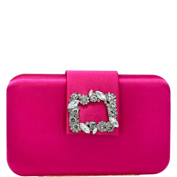 SQUARED CRYSTAL RHINESTONE DESIGN SMOOTH CLUTCH BAG