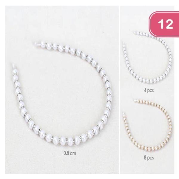 RHINESTONE PEARL BEADED HEADBAND (12 UNITS)