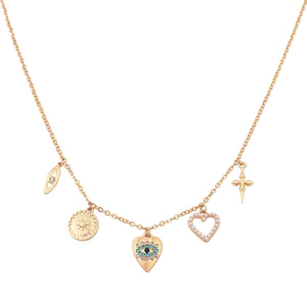 HEART HAMSA MULTI CHARM NECKLACE