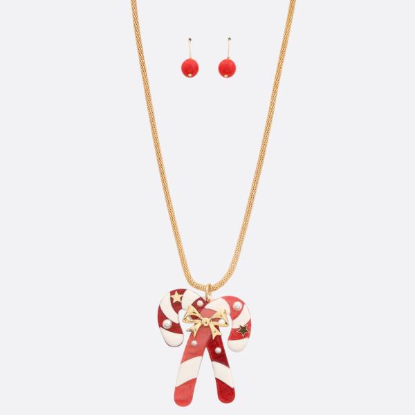 CHRISTMAS CANDY CANE PENDANT NECKLACE