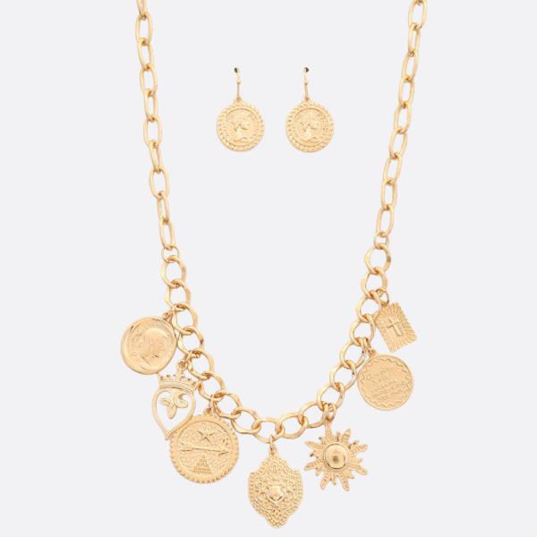 MULTI COIN CIRCLE LINK METAL NECKLACE