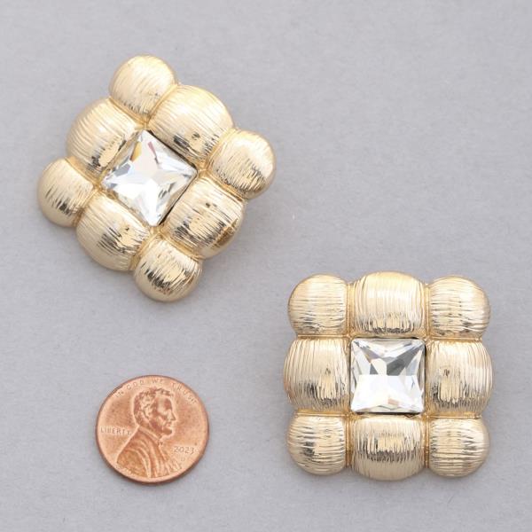 RHINESTONE METAL CUSHION PATTERN EARRING