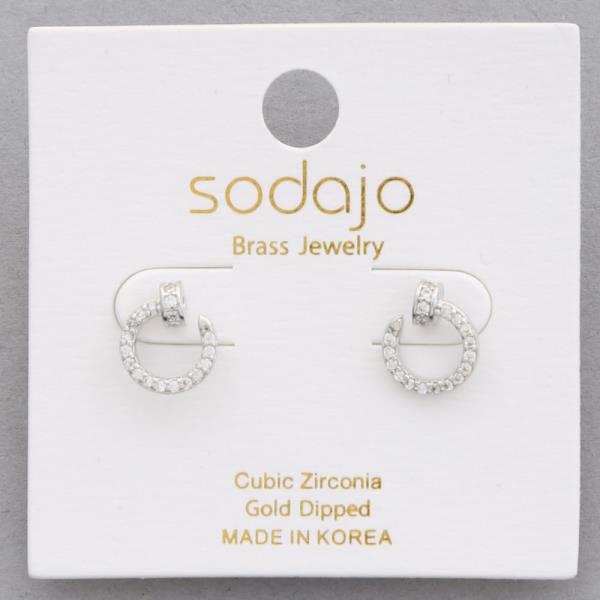 SODAJO DAINTY NAIL SHAPE PAVED CZ GOLD DIPPED EARRING