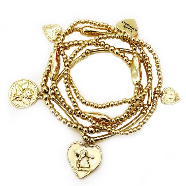 HEART ANGEL CHARM BEADED BRACELET SET