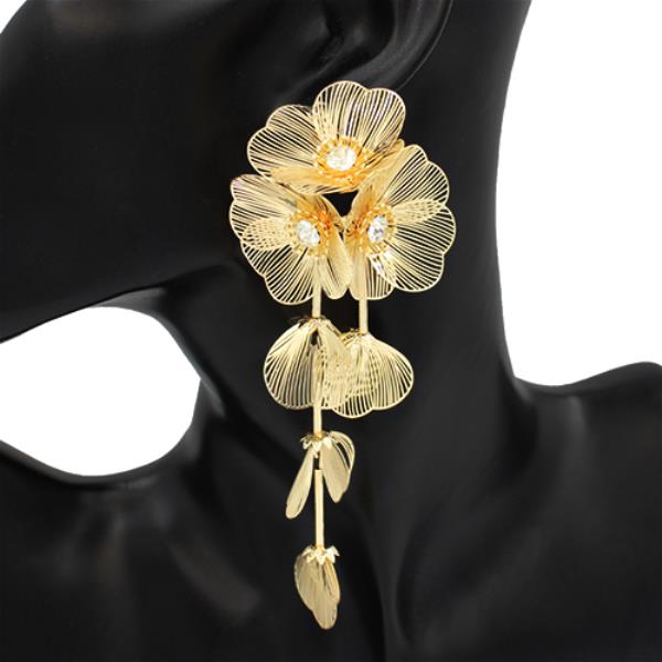 WIDE METAL FLOWER DANGLE EARRING