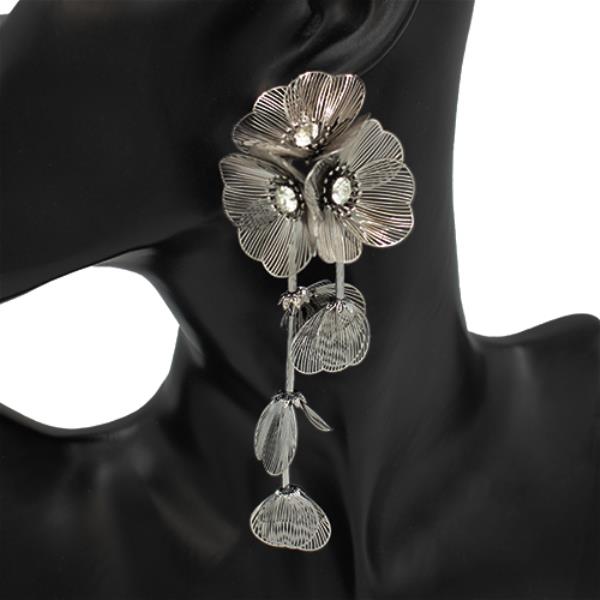 WIDE METAL FLOWER DANGLE EARRING