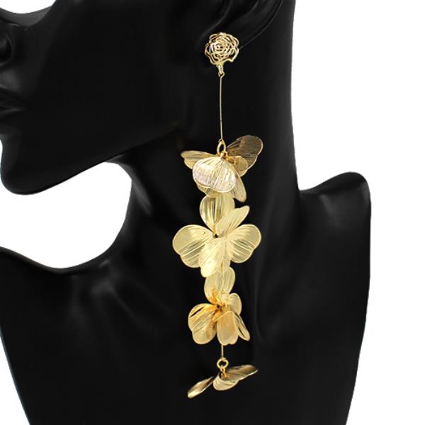 WIDE METAL FLOWER DANGLE EARRING