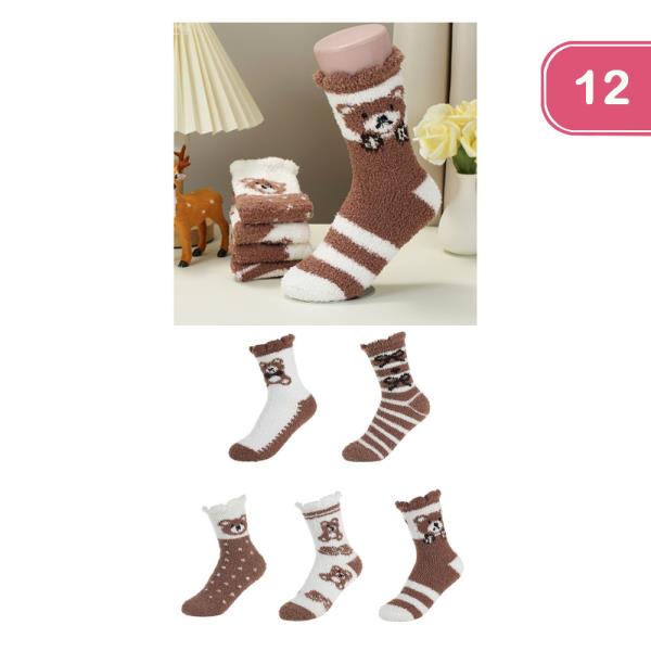 WARM FUZZY  BEAR AND BOW SOCKS (12 UNITS)