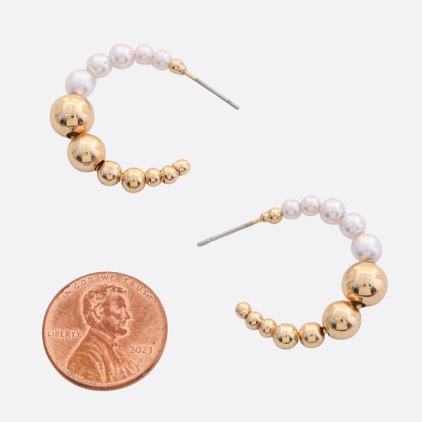 BALL PEARL BEAD OPEN HOOP EARRING