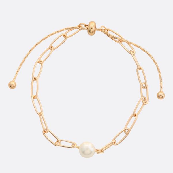 PEARL BEAD OVAL LINK METAL BRACELET