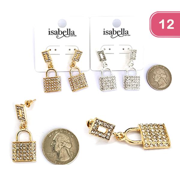 RHINESTONE LOCK DANGLE EARRING (12 UNITS)