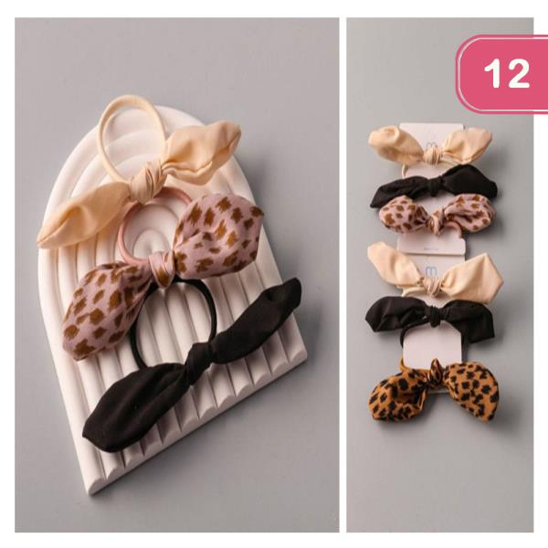 CHEETAH SPOTTED BOW KNOT HAIR TIE (12 UNITS)