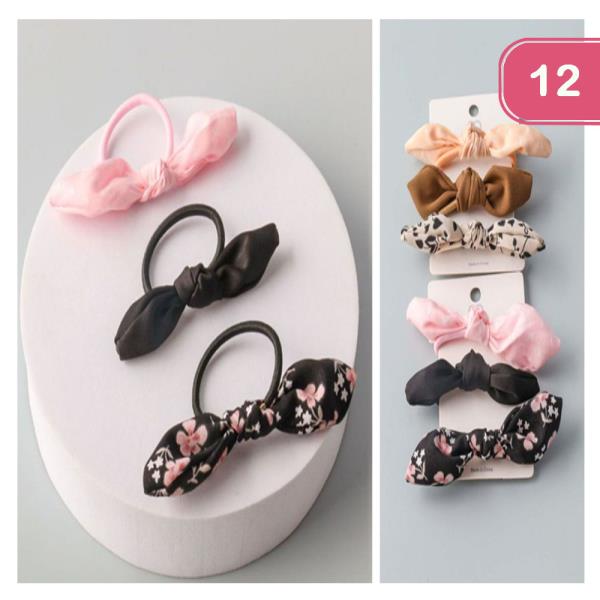 FLORAL DOT BOW HAIR TIE (12 UNITS)