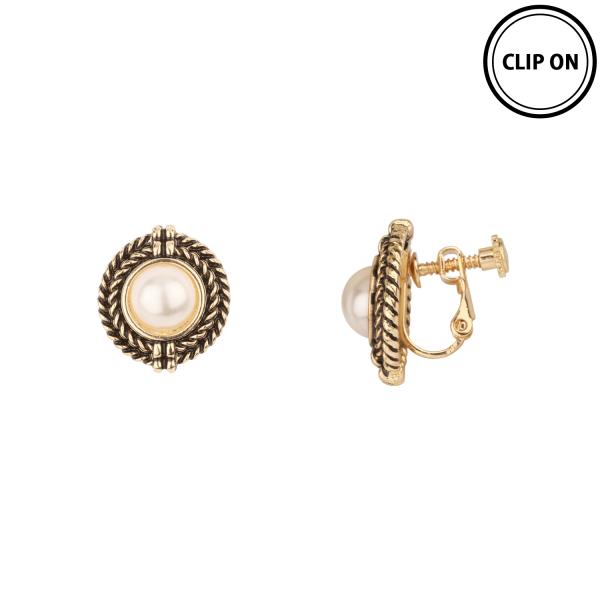 METAL PEARL TWISTED CLIP ON EARRING