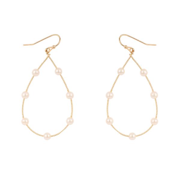 TEARDROP METAL PEARL DANGLE EARRING