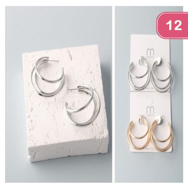 TRIPLE LAYER OPEN HOOP EARRINGS (12 UNITS)