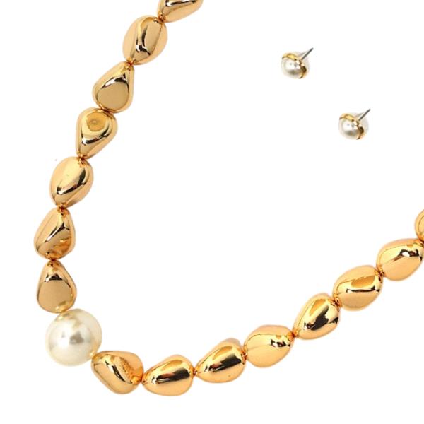 PEARL METAL BEAD NECKLACE