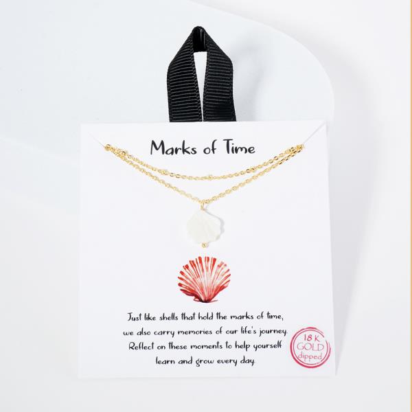 18K GOLD RHODIUM MARK OF TIME SHELL PENDANT NECKLACE