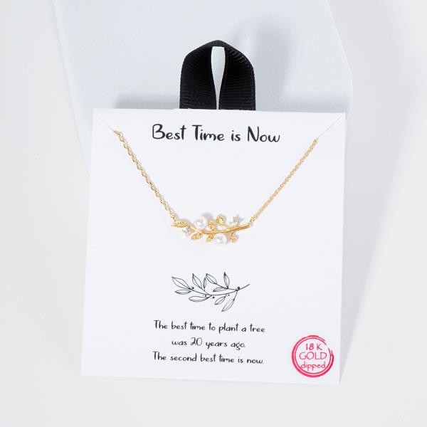 18K GOLD RHODIUM BEST TIME IS NOW LEAF NECKLACE