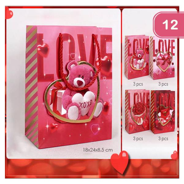 LOVE HEART VALENTINES DAY MEDIUM SIZE GIFT BAG (12 UNITS)