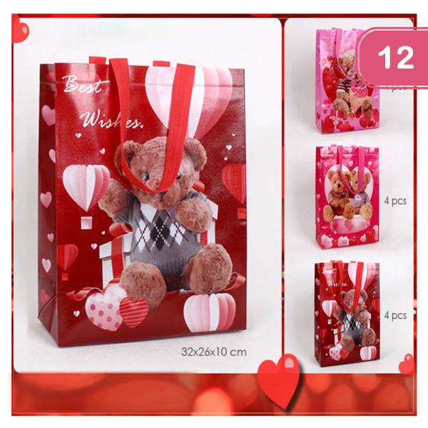 VALENTINE DAYS BEAR HEART REUSABLE  GIFT BAG (12 UNITS)