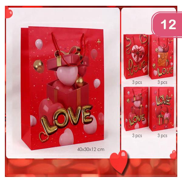 VALENTINES DAY LOVE BALLOON HEART GIFT BAG (12 UNITS)