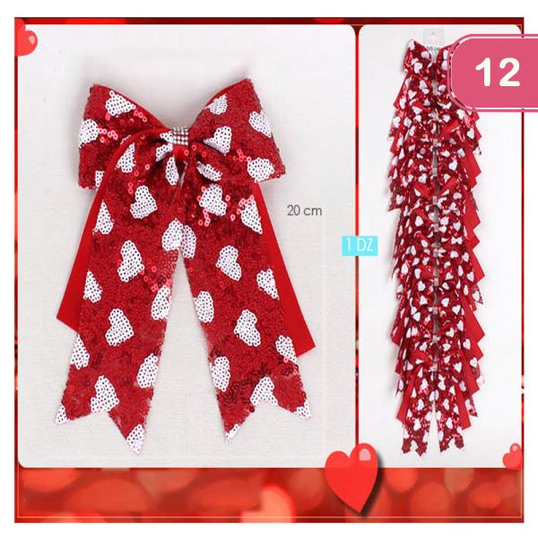 SEQUIN HEART VALENTINES DAY CHEER SHAPE HAIR BOW PIN (12 UNITS)