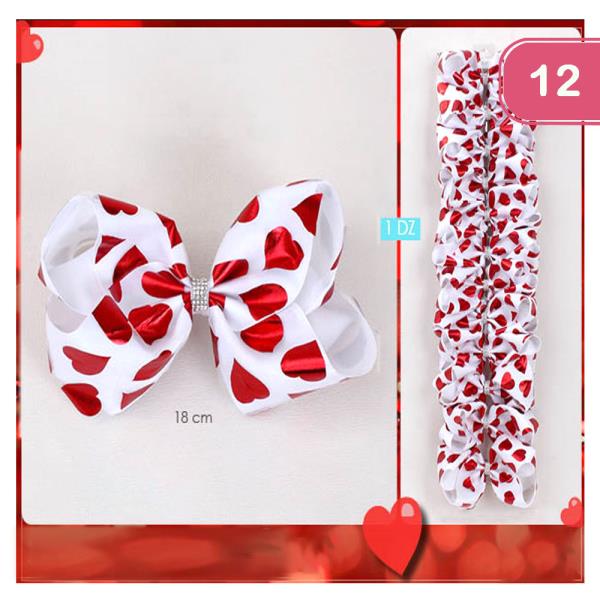 SHINY RED HEART JUMBO SIZE VALENTINES DAY HAIR BOW PIN (12 UNITS)