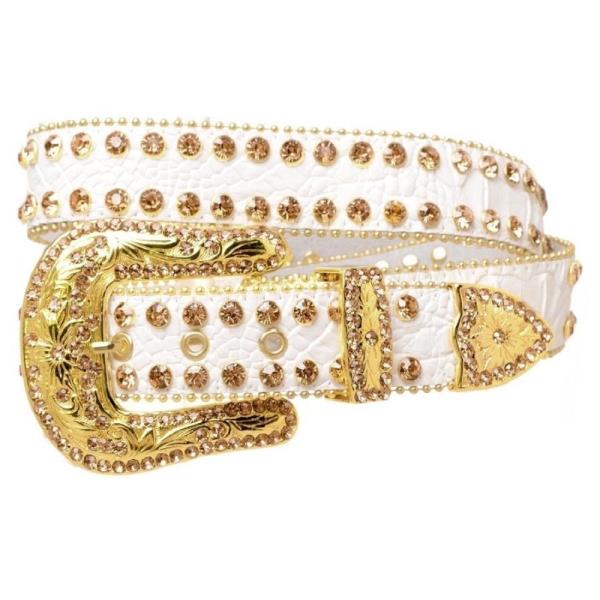 WESTERN 2 LINE RHINESTONE LEATHER STUD BELT