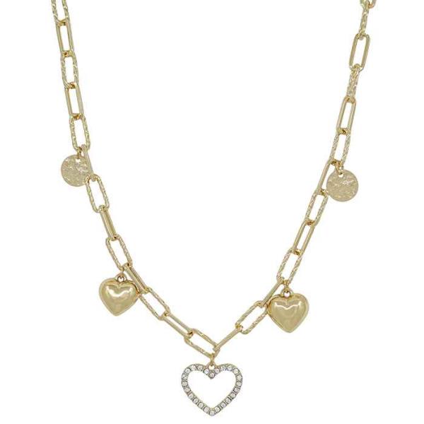 PAVE HEART ACCENT MULTI CHARMS SHORT NECKLACE