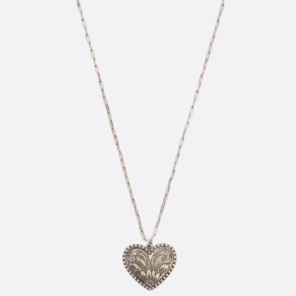 WESTERN STYLE FILIGREE HEART PENDANT METAL NECKLACE