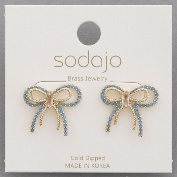 SODAJO DOUBLE BOW CRYSTAL GOLD DIPPED EARRING