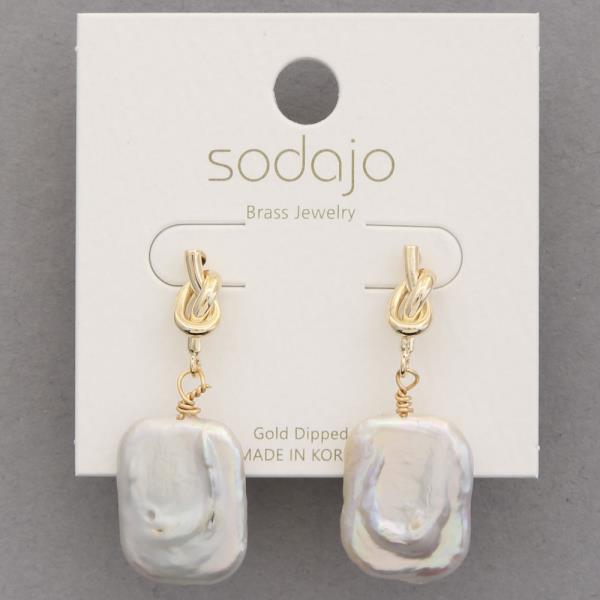 SODAJO RECTANGLE PEARL BEAD GOLD DIPPED DANGLE EARRING