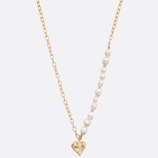 SODAJO HEART PENDANT PEARL BEAD CIRCLE LINK GOLD DIPPED NECKLACE