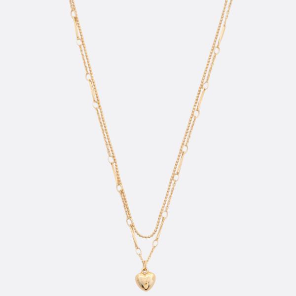 SODAJO PUFFY HEART CHARM LAYERED GOLD DIPPED NECKLACE