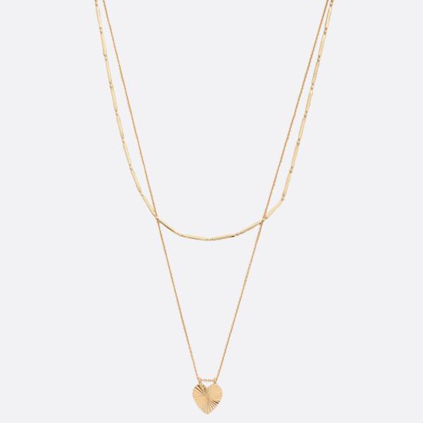 SODAJO LINED HEART CHARM LAYERED GOLD DIPPED NECKLACE