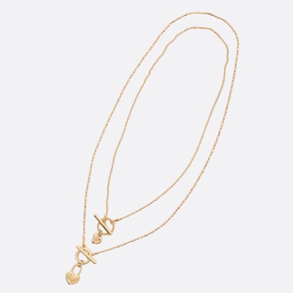 SODAJO DOUBLE HEART TOGGLE CLASP LAYERED GOLD DIPPED NECKLACE