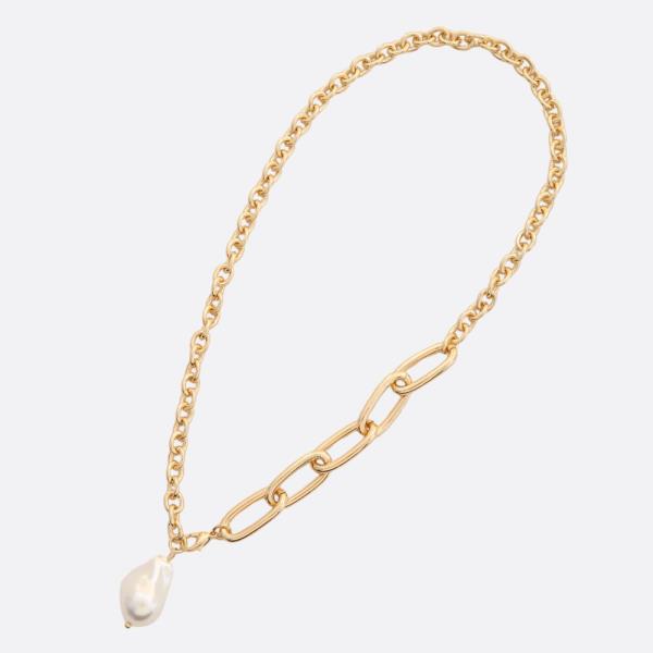 SODAJO PEARL BEAD OVAL LINK GOLD DIPPED NECKLACE