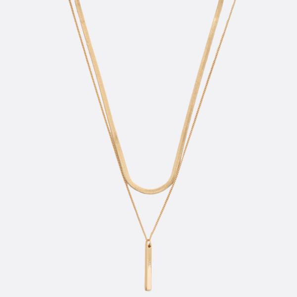 SODAJO METAL BAR FLAT SNAKE LINK LAYERED GOLD DIPPED NECKLACE