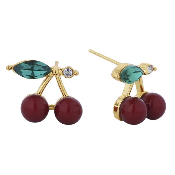 14K GOLD DIPPED ENAMEL CHERRY POST EARRING