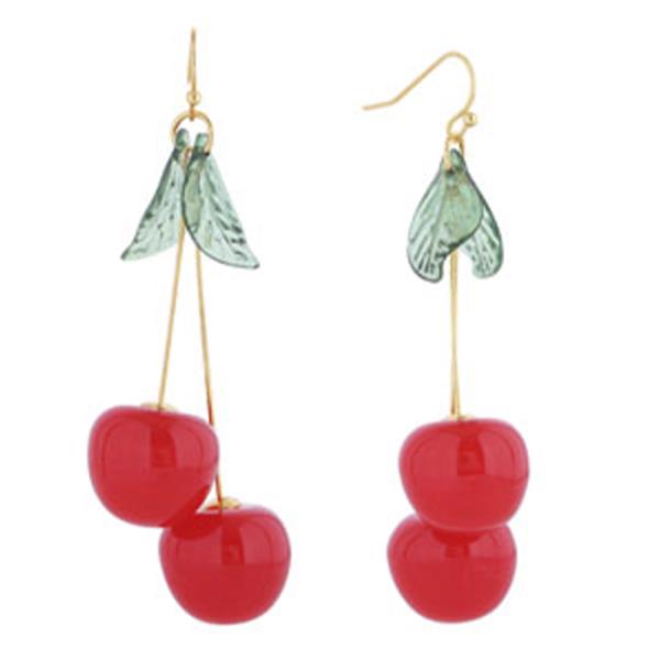 14K GOLD/ WHITE GOLD DIPPED RESIN CHERRY DANGLE EARRING