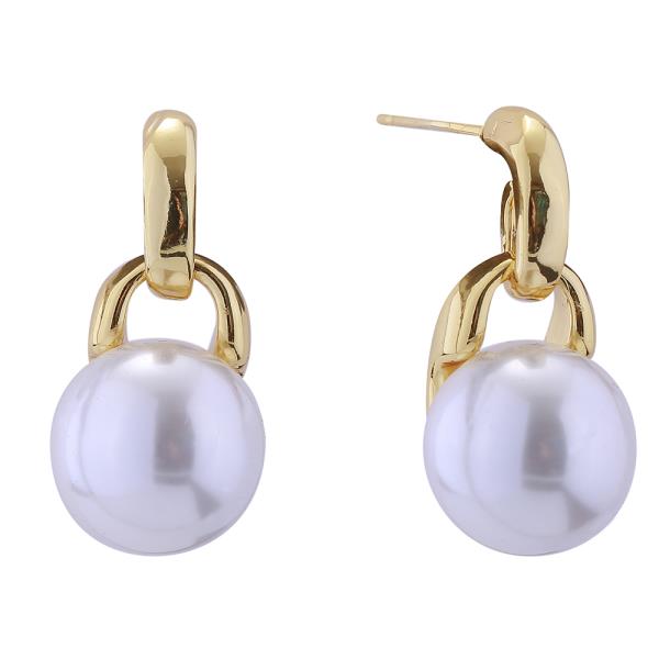 14K GOLD/ WHITE GOLD DIPPED DANGLE PEARL POST EARRING