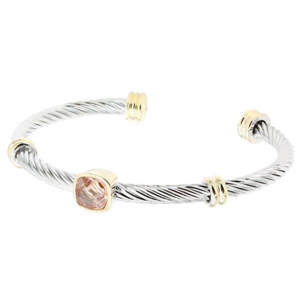 TWO TONE LINED SQUARE CUBE OPEN CUFF BRACELET