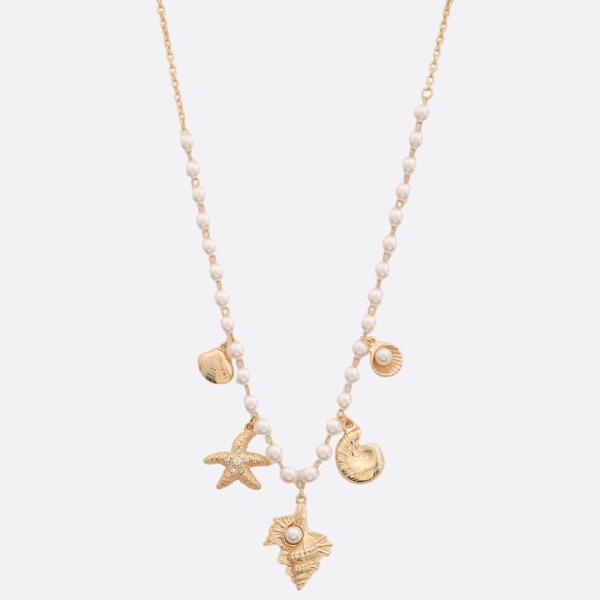 SEASHELL CHARM PEARL BEAD NECKLACE