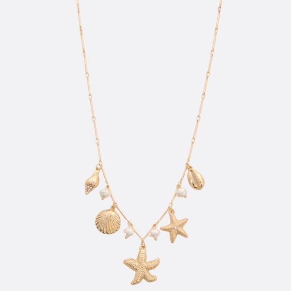 STARFISH SEASHELL PEARL BEAD NECKLACE