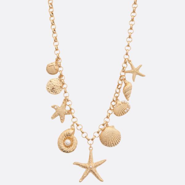 SEASHELL STARFISH CHARM METAL NECKLACE