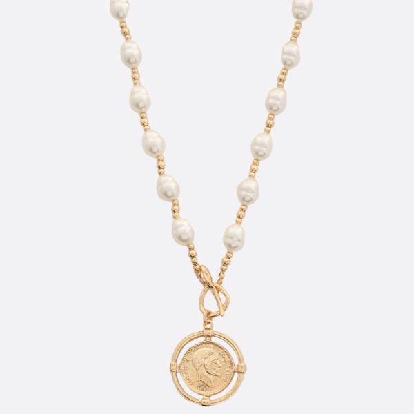 MEDALLION PENDANT PEARL BEAD NECKLACE