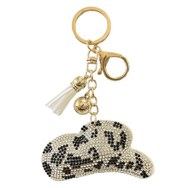 RHINESTONE COWBOY HAT KEYCHAIN WITH TASSEL