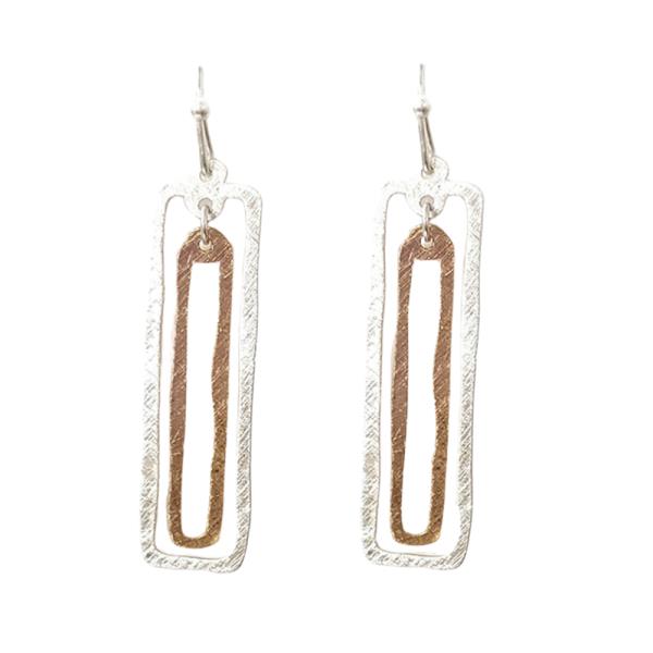 TWO TONE DOUBLE RECTANGLE DANGLE EARRING